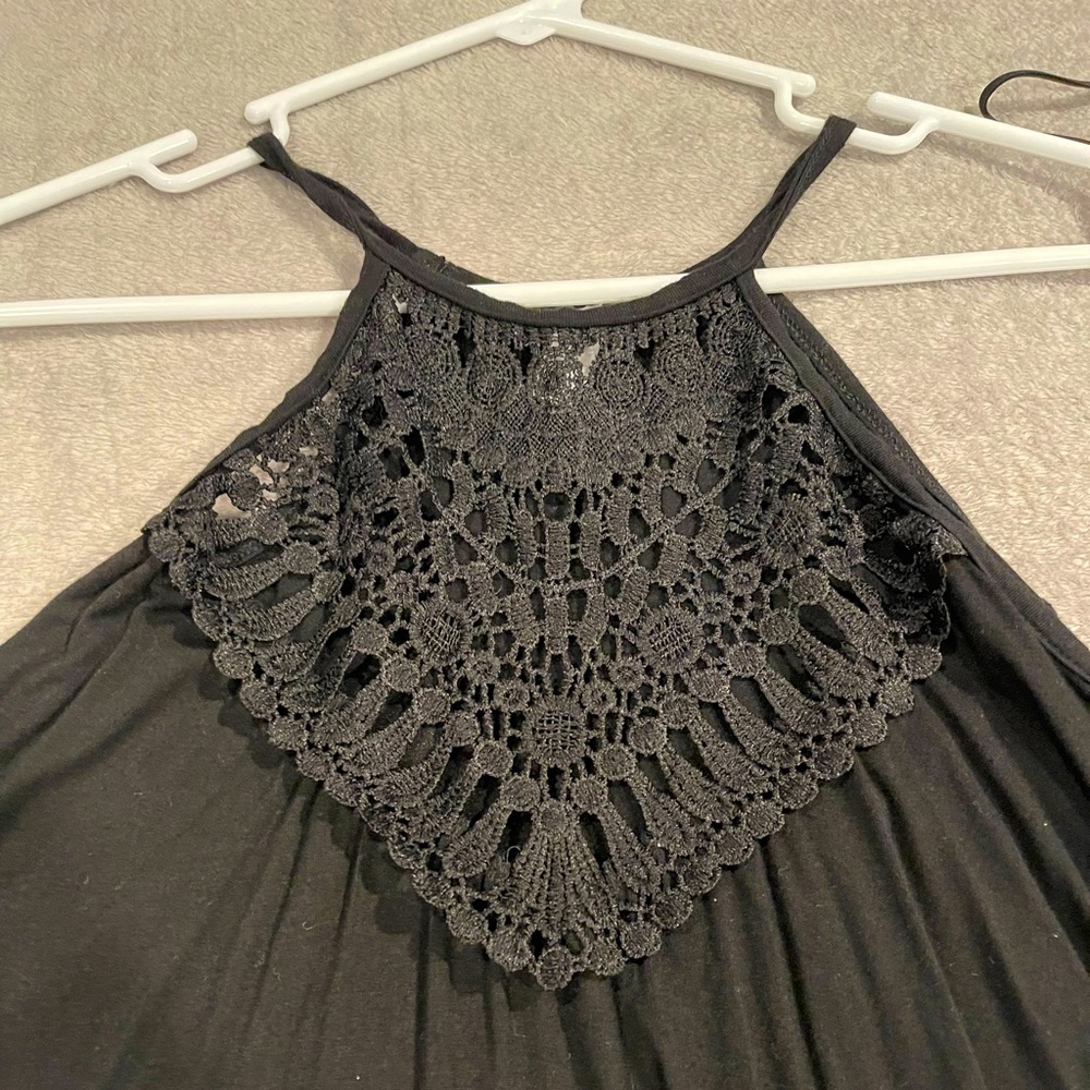 Black lace open tunic tank top